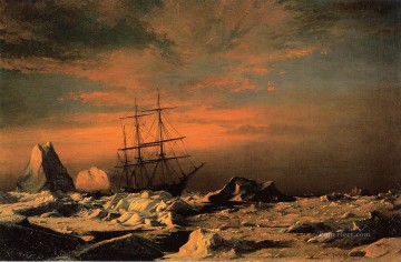 Boat Painting - Ice Dwellers Watching the Invaders boat seascape William Bradford